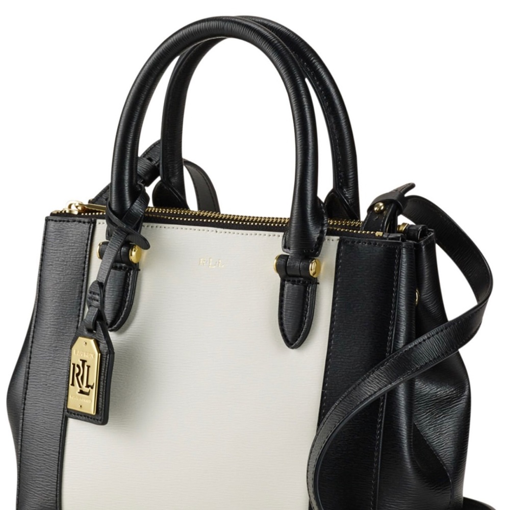 Lauren Ralph Lauren Tote with crossbody detachable strap black @ white. - Picture 3 of 5